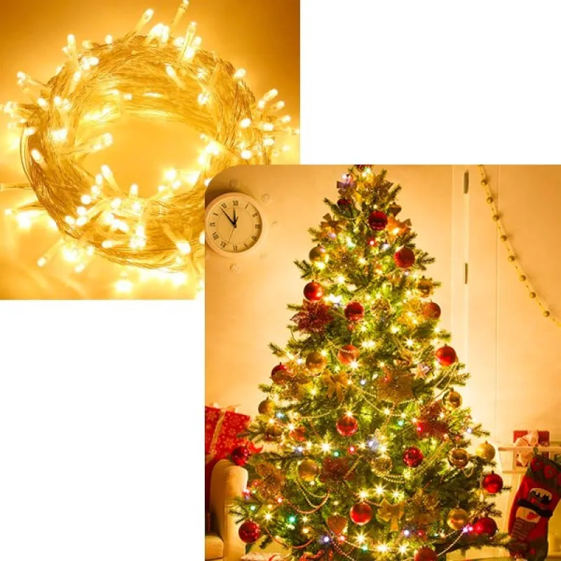 Pisca Cordão 100 Lâmpadas LED Amarelo Fio Branco De 220v 10M - Genérico