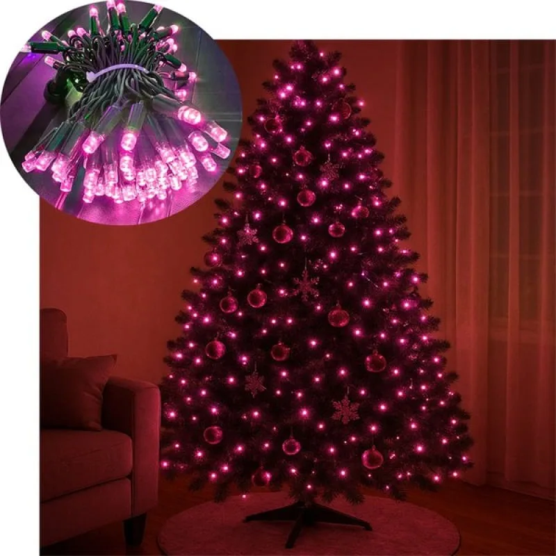Pisca Cordão Varal Natal 100 Lâmpadas LEDs Rosa 220v 10m - Genérico