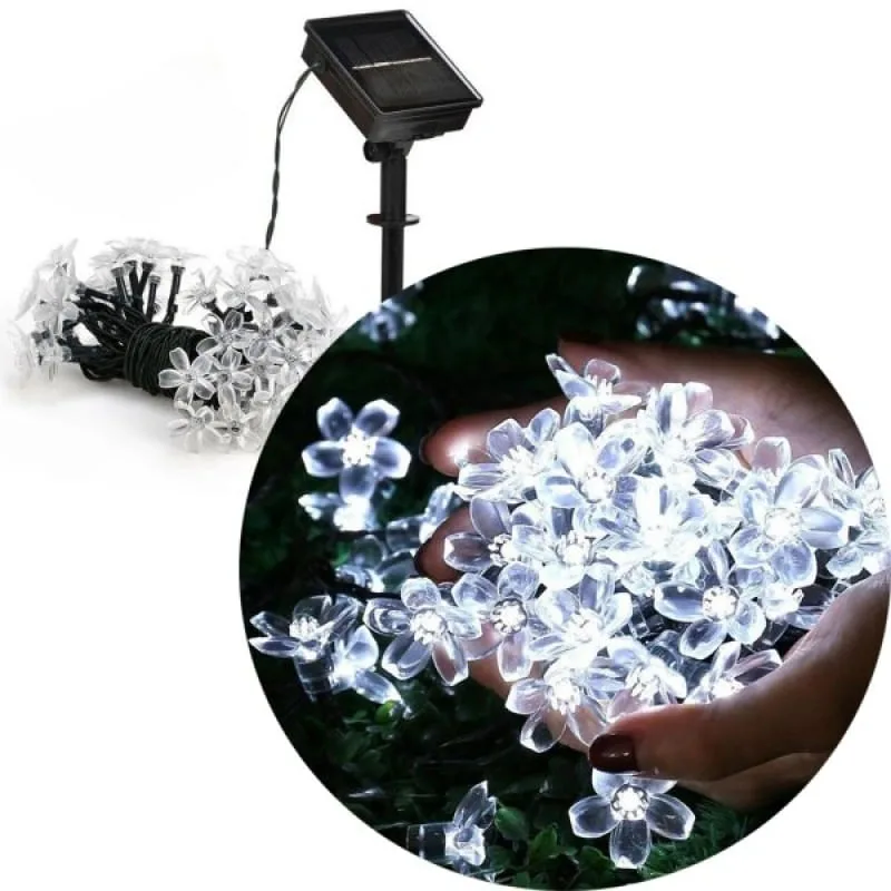Pisca Cordão Flores Cerejeira Solar Externo 5M 20LEDs Branco - Genérico