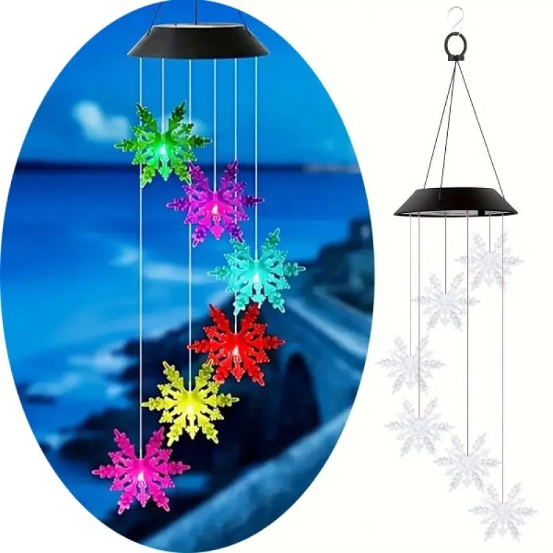 Pisca Solar Giratório Flocos Neve Enfeite Natal LED Colorido - Genérico