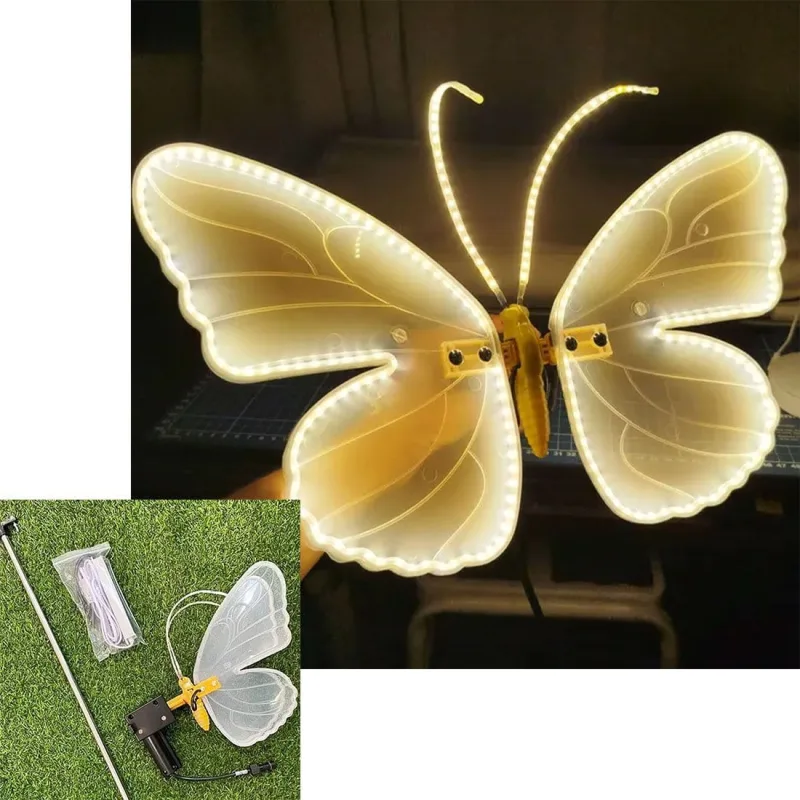 Borboleta LEDs Amarelo Natal Movimento Suporte 40cm Bivolt - Genérico