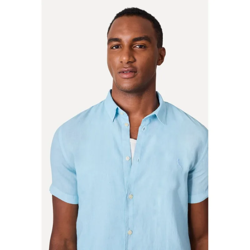 Camisa Mc Linho Tinturado Azul Ceu - Gg