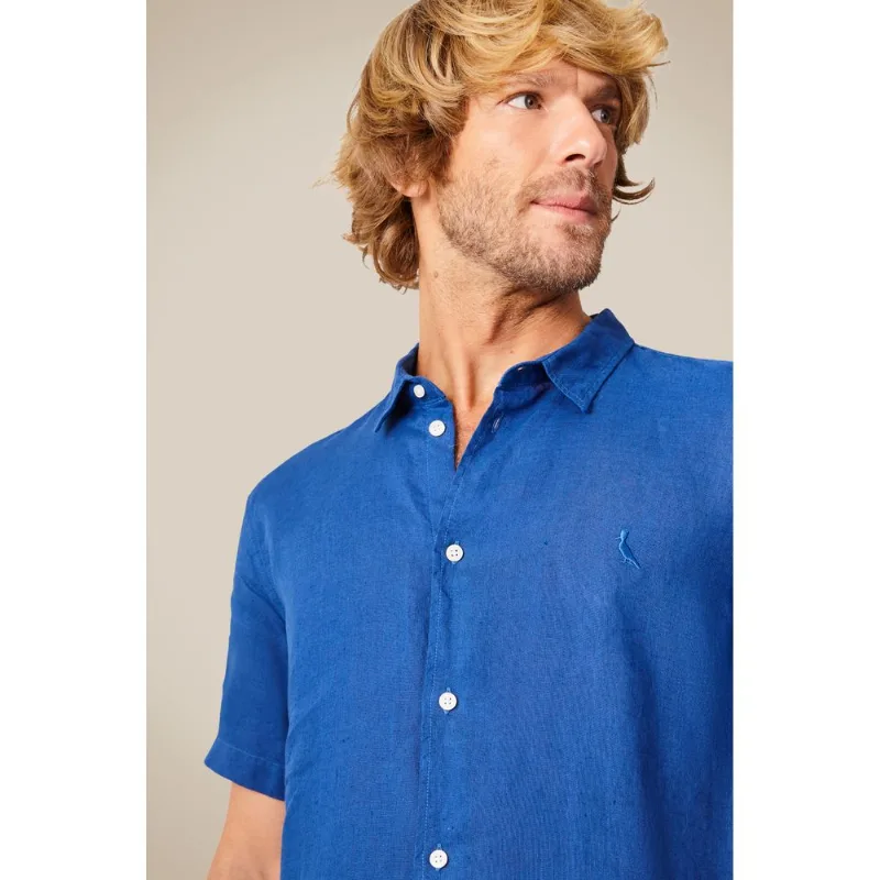 Camisa Mc Linho Tinturado Azul Klein - M
