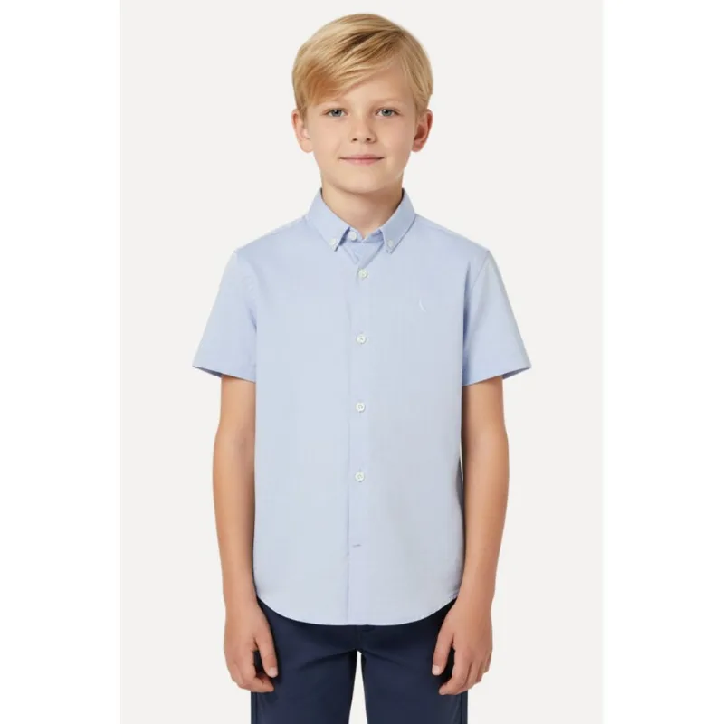 Camisa Mini Mc Oxford Color Azul Mar - 18