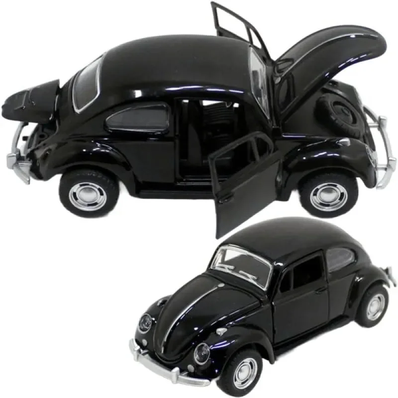 Super Fusca Preto Carrinho Fusquinha Miniatura Ferro Fricção Abre Porta E Capô