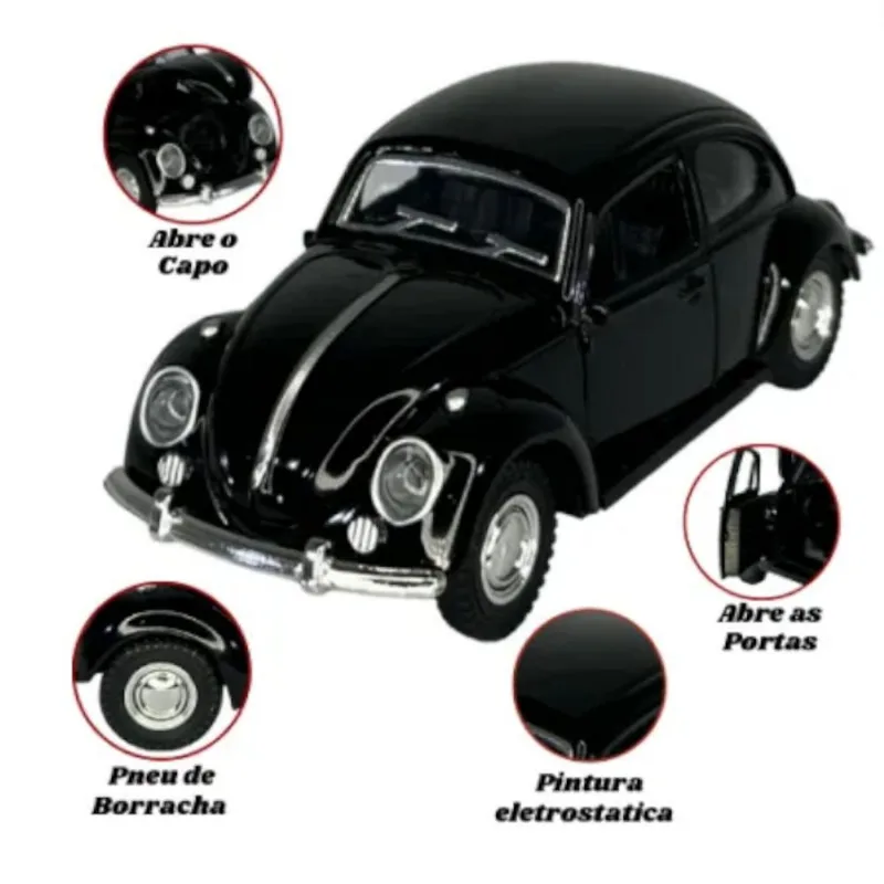 Super Carrinho De Ferro Miniatura Fusca Carros Brinquedo 1:32 Cor Preto