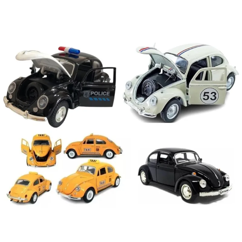 Kit 4 Super Fusca Táxi Clássico Carrinho Brinquedo Metal Retrô Escala 1:32