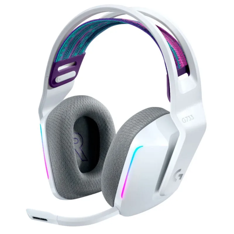 Headset Gamer Sem fio Logitech Lightspeed G733 RGB 7.1 PS4 e PC Branco - 981-000882 2074