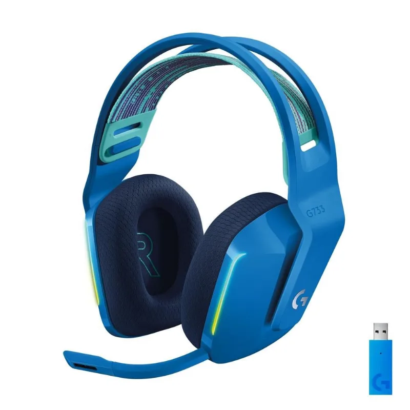 Headset Gamer Sem Fio Logitech G733 7.1 Dolby Surround RGB com Blue Voice para PC e PlayStation Azul 3681