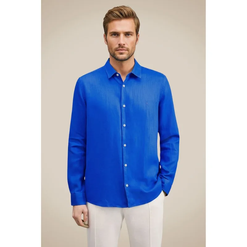Camisa Ml Linho Azul Royal - Gg