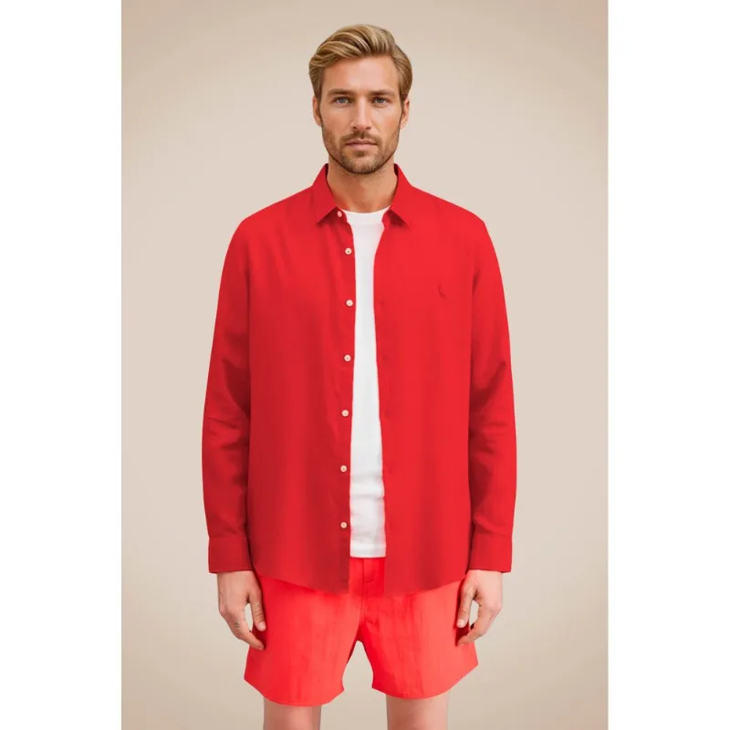 Camisa Ml Linho Vermelho Cereja - M