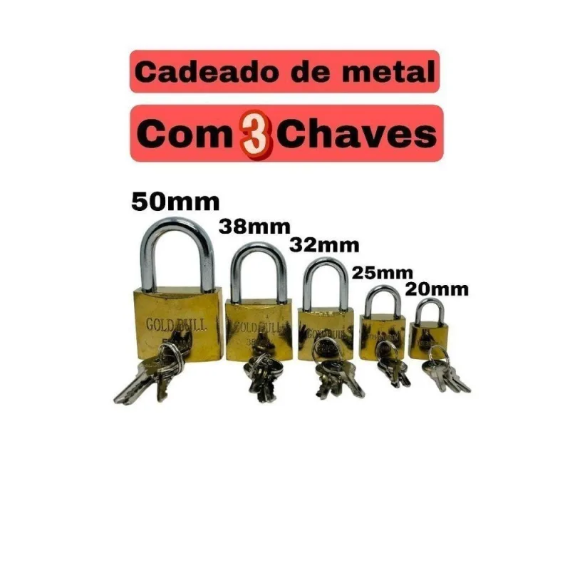 Cadeado com 3 Chaves para Malas Mochilas Estojos e Armários Dimensão Compacta OEM - Oem