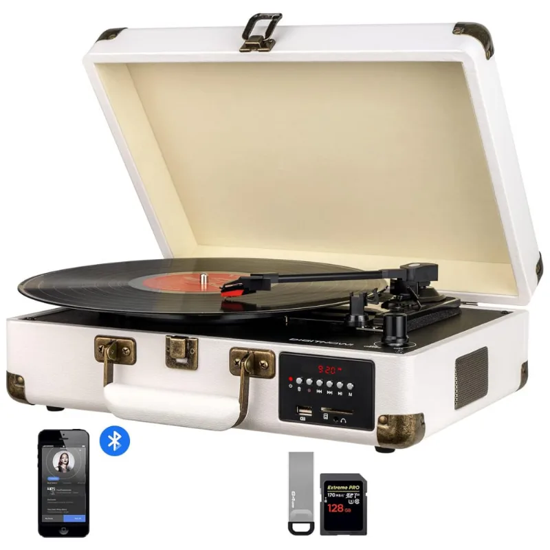 Vitrola Toca Discos 3 Velocidades Multifuncional Bluetooth, Rádio, Fm, Usb, Branca, 110v, Digitnow M46white, Branco