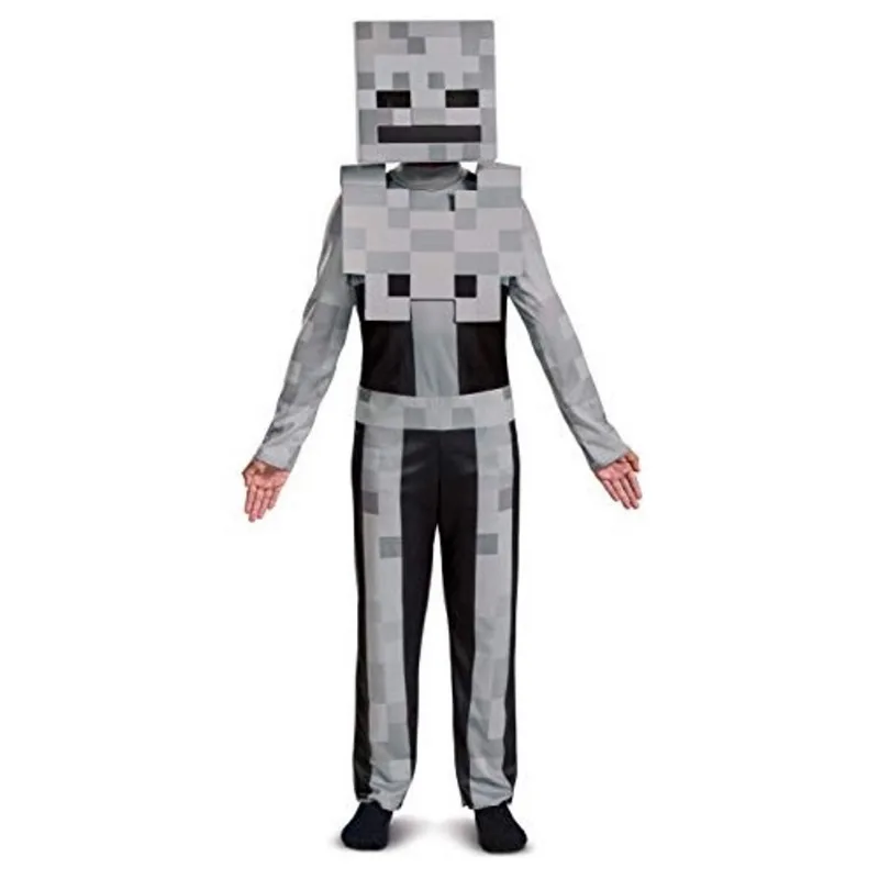 Fantasia Minecraft Skeleton para crianças, roupa de personagem inspirada em videogame, tamanho infantil clássico pequeno (4-6) cinza