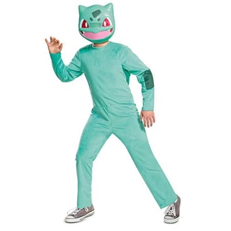 Disfarce Pokemon Costume Bulbasaur para crianças, Roupa de personagem clássico das crianças, tamanho da criança grande (10-12) verde (105459G)