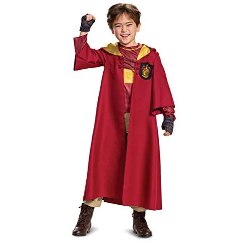 Fantasia infantil de luxo da Grifinória de quadribol Harry Potter, vermelha e dourada, tamanho infantil grande (10-12)