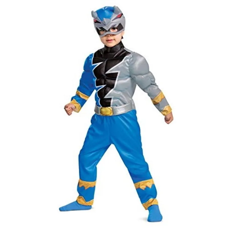 Traje Blue Power Ranger para crianças, Roupa Oficial de Power Rangers Dino Fury com Máscara, Tamanho Pequeno (2T)