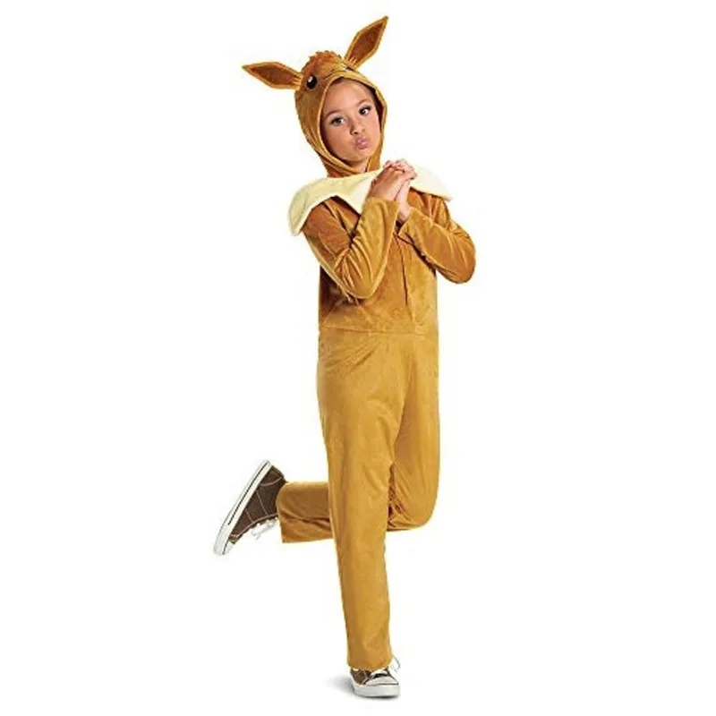 Eevee Pokemon Kids Costume, Macacão Com Capuz Pokemon Oficial com Orelhas, Tamanho Clássico Grande (10-12)