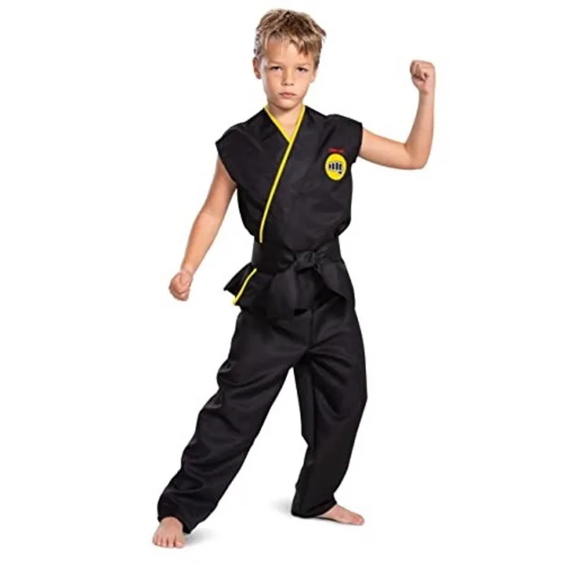 Disfarce Cobra Kai Costume para Crianças, Oficial Cobra Kai Costume Kids Gi com Faixa Preta, Tamanho Infantil Médio (7-8)