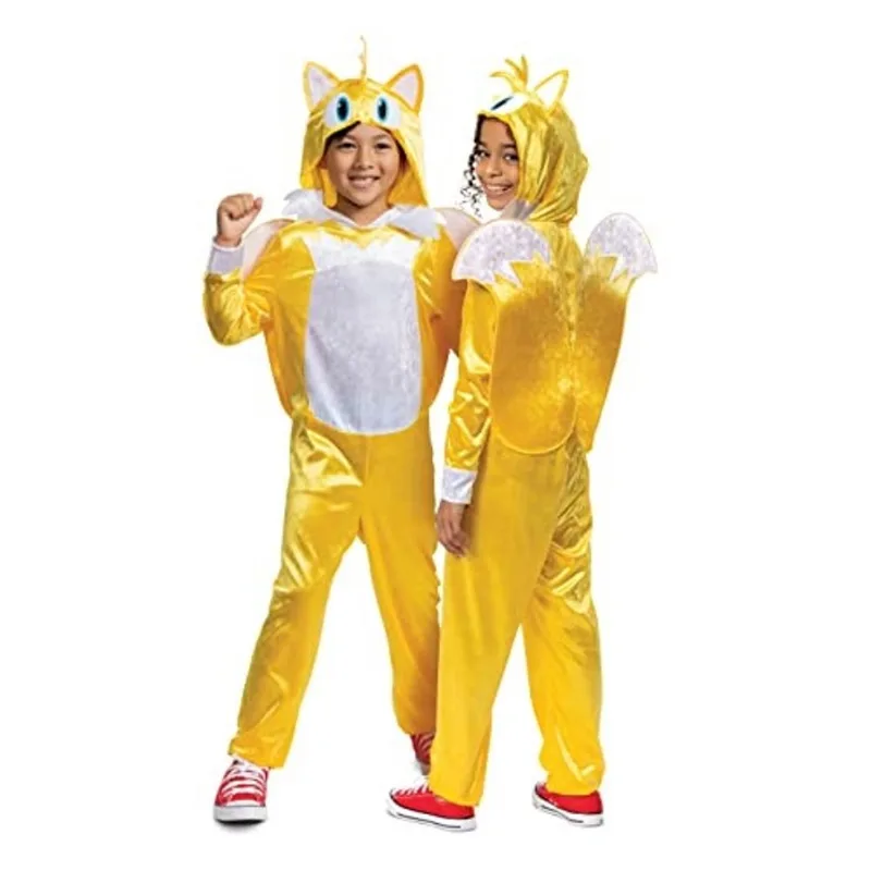 Traje Sonic Tails, Traje Oficial do Filme Sonic e Headpiece, Tamanho das Crianças Grande (10-12)