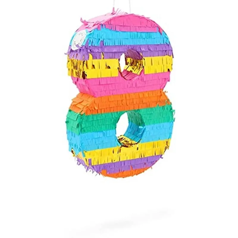 Pequena Pinata arco-íris para festa de 8 anos do garoto, número 8 (11,4 x 16,5 x 3 In)