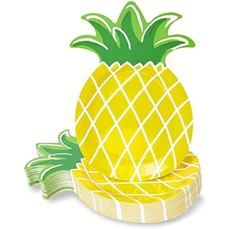 Pratos de papel de abacaxi amarelo para artigos de festa, festas temáticas havaianas ou luaus (10 x 6 pol., pacote com 48)