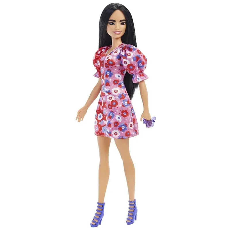 Boneca Barbie Fashionistas 177 Cabelos Pretos Vestido Color Block Floral - Mattel