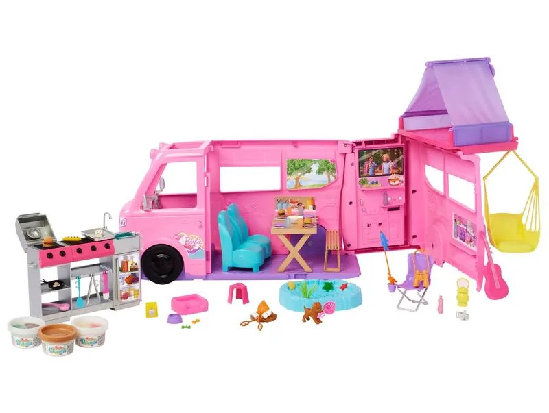 Playset Infantil Barbie Camper dos Sonhos Mattel com 60 Peças e 7 Áreas de Lazer Colorido - Mattel