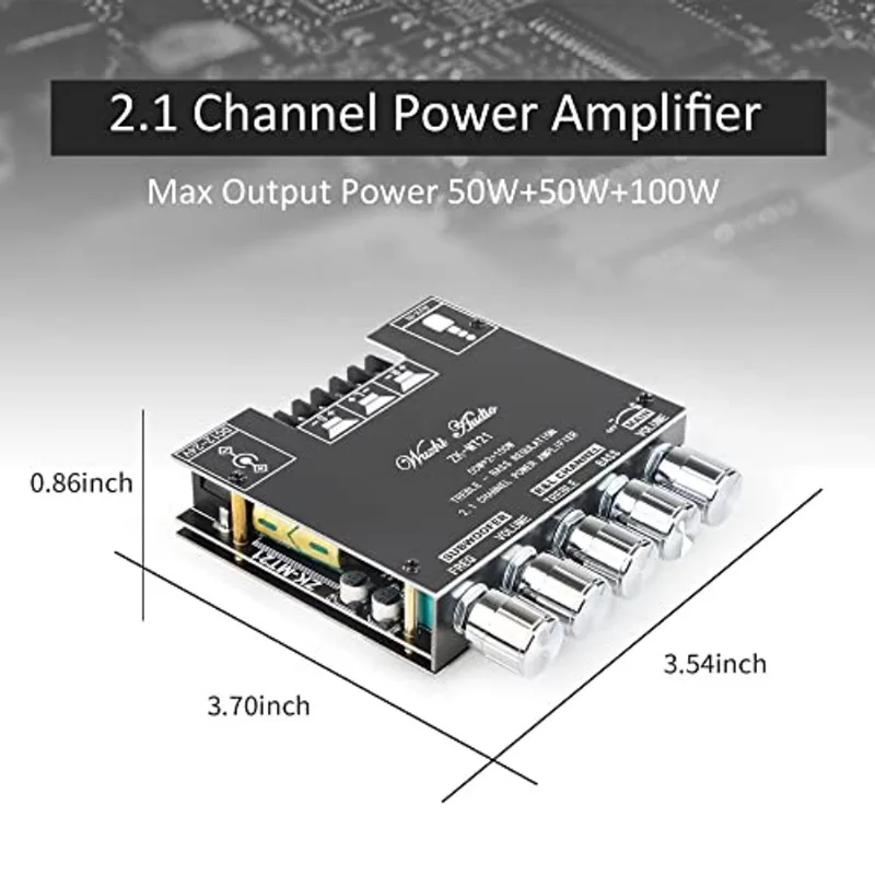 Placa Do Amplificador De Potência Bluetooth Com Subwoofer 2.1 Canal 50w×2+100w, Módulo Amplificador De Potência De Áudio De 12v-24v Com Cont