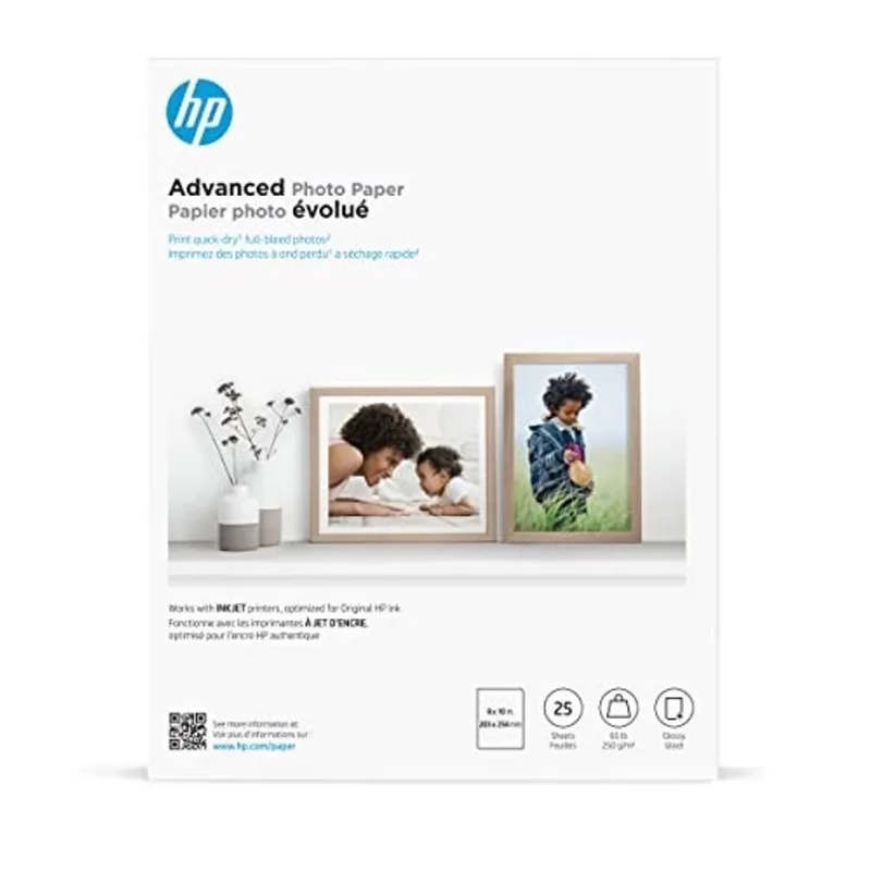 Papel fotográfico hp Advanced, Brilhante, 65 lb, 8 x 10 pol., 203 x 254 mm, 25 folhas