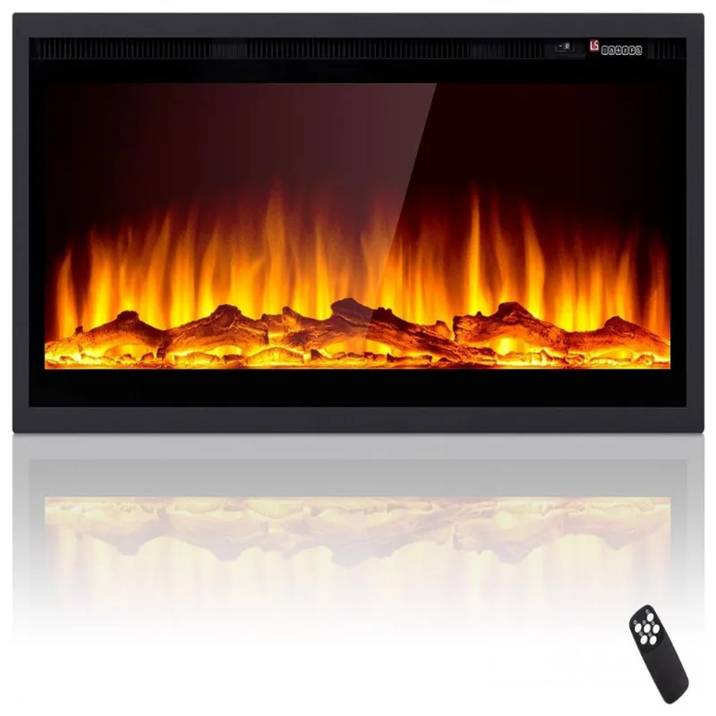 Lareira Eletrica De Embutir A43x127l Com Controle Remoto E 12 Chamas Multicolorida, 110v 1500w, Euhomy, Preta