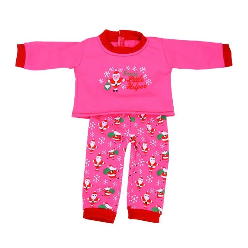 Conjunto De Pijama Estampado De Papai Noel Vermelho Rosa Para Bonecas 18''