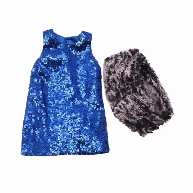 Vestido De Festa De Lantejoulas Azuis Com Xale Para Roupas De Bonecas De 18"