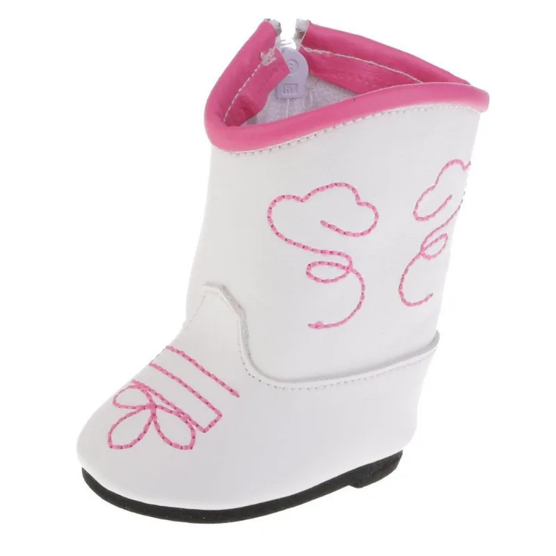 Pu Leather Zipper Boots Flats Shoes For 18" Dolls Acessório