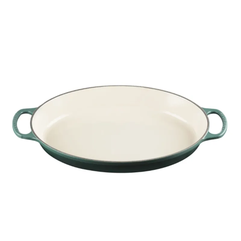 ASSADEIRA OVAL LE CREUSET SIGNATURE 36CM EM FERRO FUNDIDO VERDE ARTICHAUT 20188367954422 - Le creuset