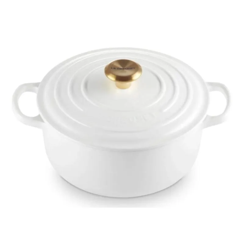 PANELA LE CREUSET REDONDA SIGNATURE PUXADOR DOURADO FERRO ESMALTADO 20CM  BRANCO 21177200101441 - Le creuset