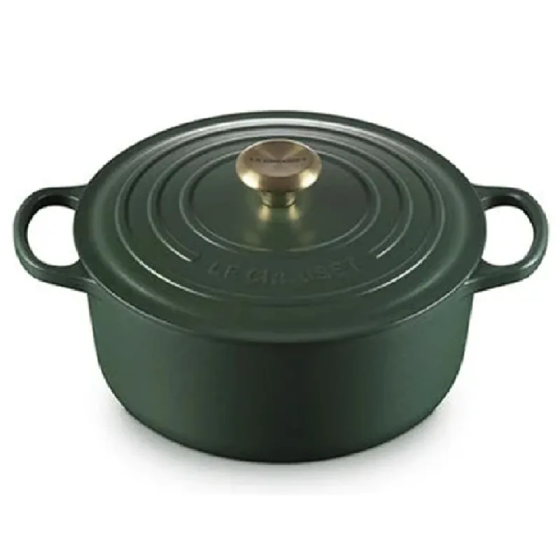 PANELA REDONDA LE CREUSET SIGNATURE 24CM PUXADOR DOURADO EM FERRO FUNDIDO FORÊT 21177240984450 - Le creuset