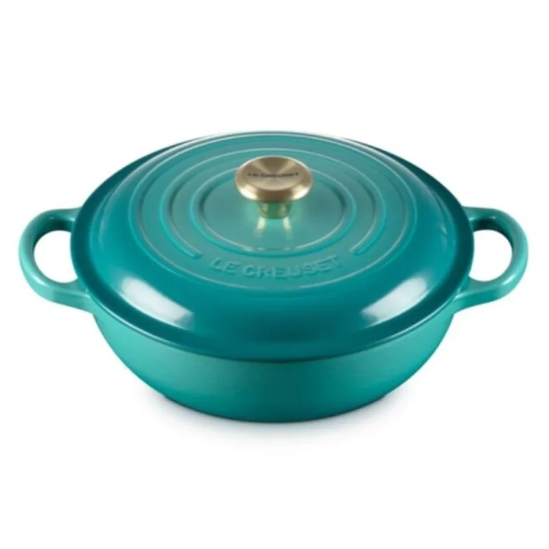 PANELA MARMITA LE CREUSET SIGNATURE 22CM COM PUXADOR DOURADO EM FERRO FUNDIDO BLEU RIVIERA 21109220994450 - Le creuset