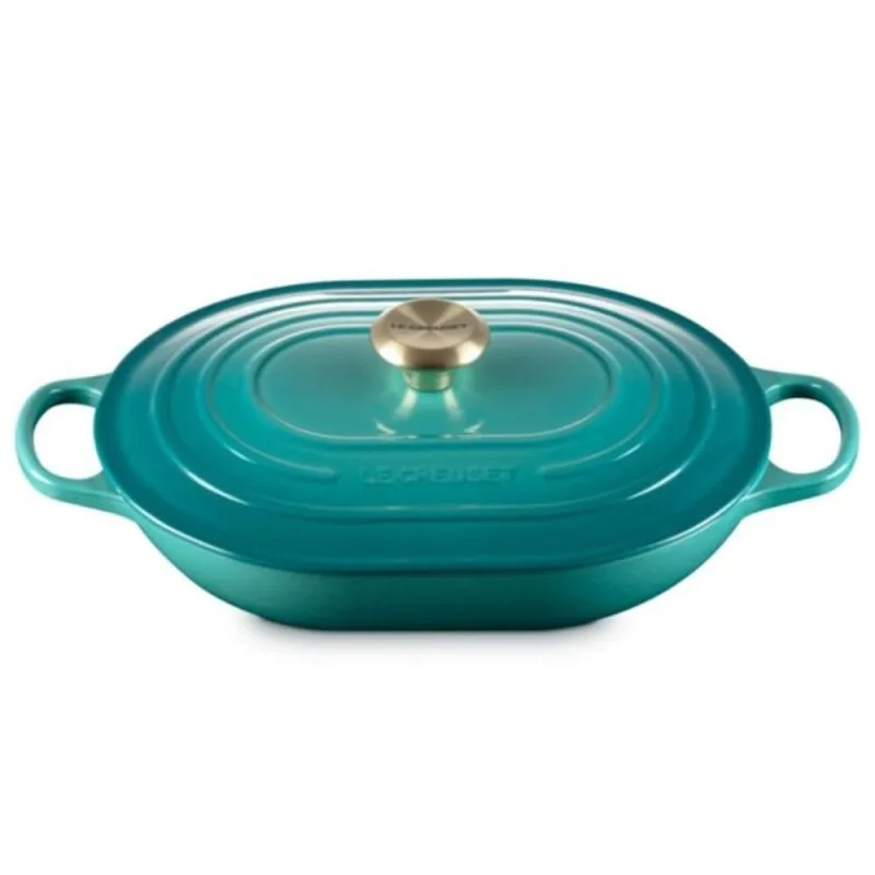 PANELA OBLONG LE CREUSET SIGNATURE 31CM EM FERRO FUNDIDO BLEU RIVIERA 21112310994450 - Le creuset