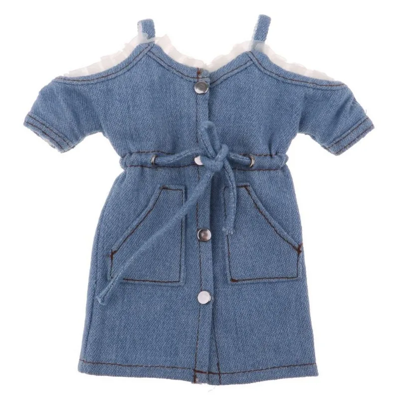 Vestido Jeans Com Alça De Ombro Para Boneca 1/6 Bjd