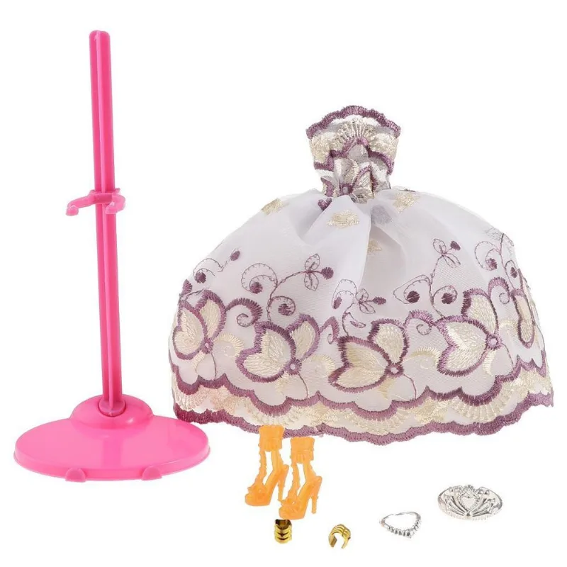 Vestido Bordado E Visor Destacável Para Acessórios De Bonecas