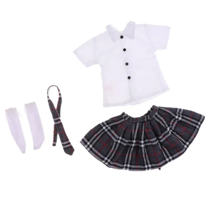 Lindas Roupas De Boneca Camiseta Xadrez Saia Meias Conjunto Para 1/3