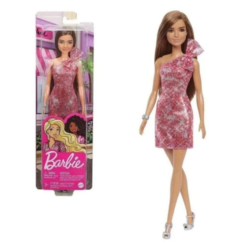 Boneca Barbie Morena Com Vestido Glamoroso Vermelho Glitter