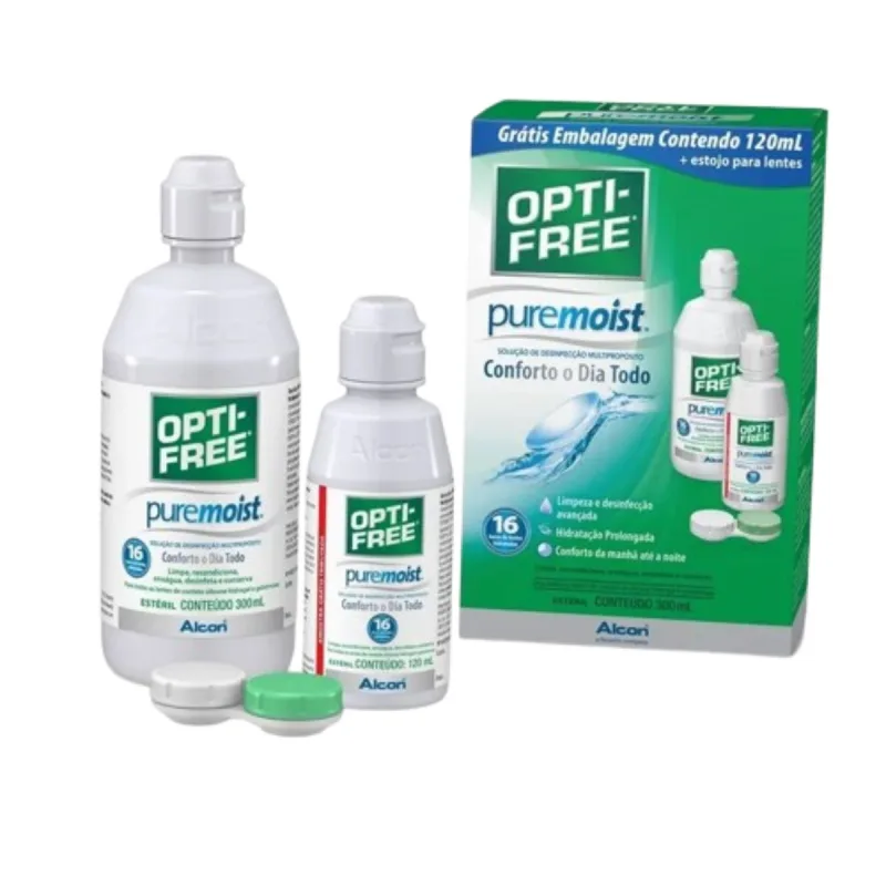 Kit Opti-Free Puremoist Solução de Desinfecção Multipropósito 300ml + 120ml + Estojo para Lentes - Opti Free