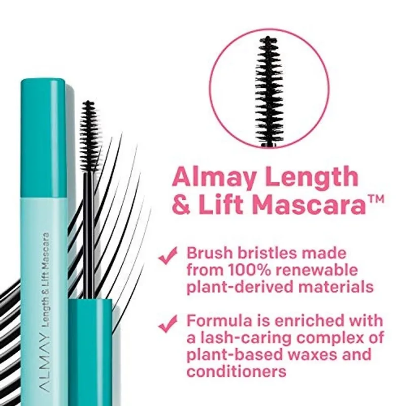 Almay Length & Lift Mascara, Plant Based Volumizing Alonging Eye Makeup, Hypoallergenic and-Fragrance Free, 030 Black Brown, 0.24 fl. oz.