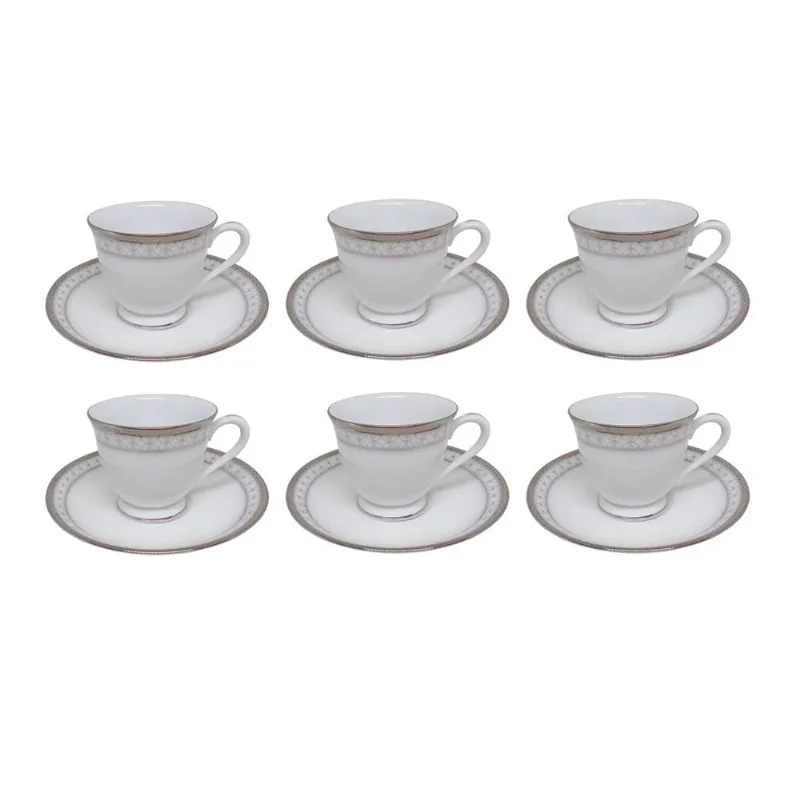 Jogo de xícaras café em porcelana Noritake Rochester Platinum 6 peças