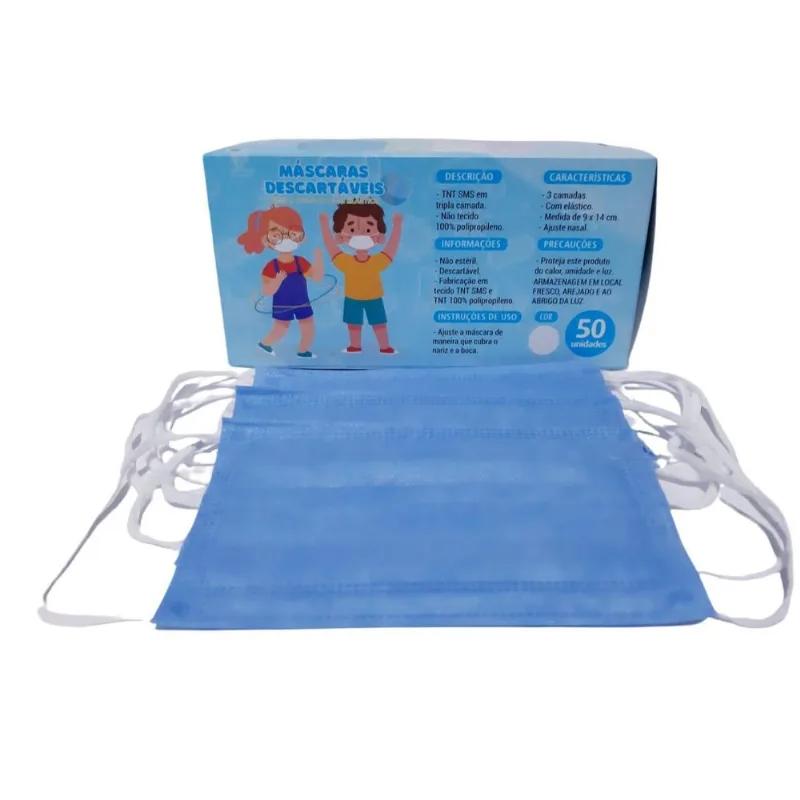 Mascara Descartável Infantil Com Elástico Ajuste Nasal Azul