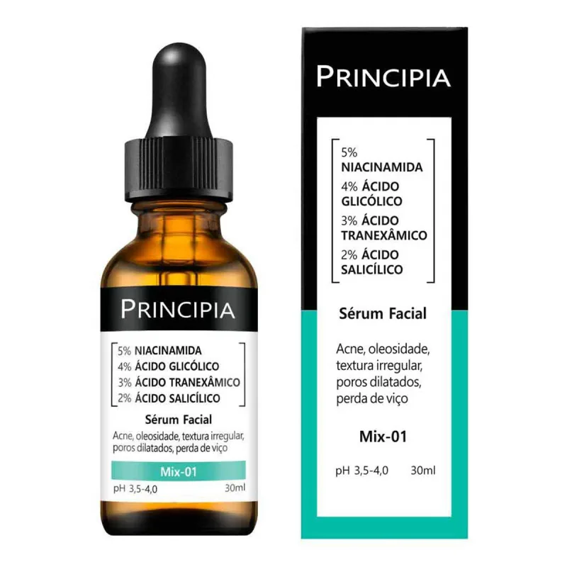 Sérum Facial Principia Mix-01 5% Niacinamida + 4% Ácido Glicólico + 3% Ácido Tranexâmico + 2% Ácido Salicílico 30ml - Principia