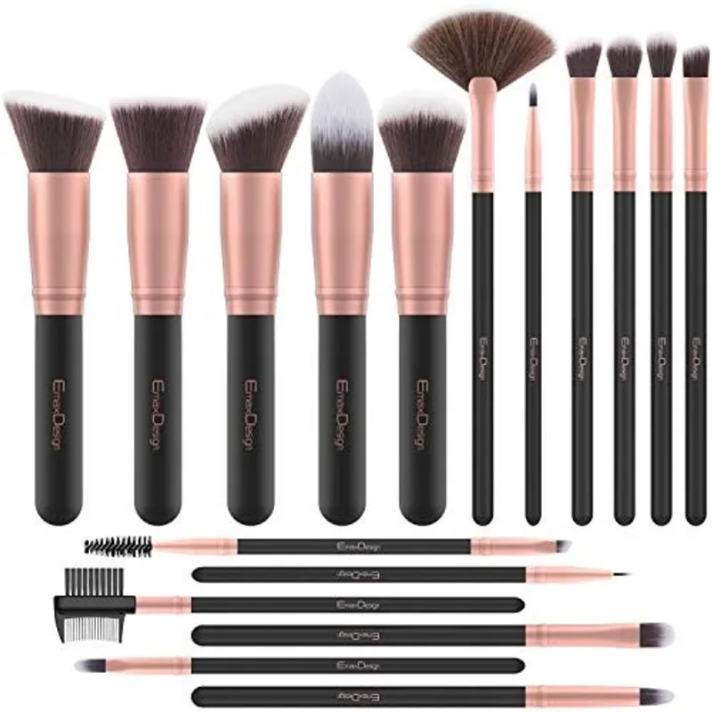 EmaxDesign Escovas de Maquiagem 17 Peças Premium Synthetic Foundation Brush Powder Blending Blush Concealer Eye Eye Liquid Powder Cream Cosmetics Brushes Kit (Rose Gold)