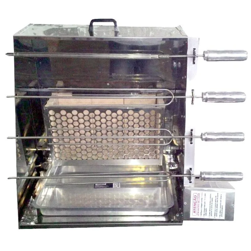 Churrasqueira Rotativa Vertical 4 Espetos De Inox À Carvão